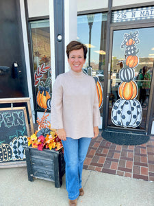 Soft Oatmeal Mock Neck 3/4 Sleeve Top