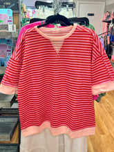 Load image into Gallery viewer, Oversized Red &amp; Pink Striped V-Neck Top