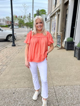 Load image into Gallery viewer, Ladies Coral Texture Woven Round Neck Top with Bubble Sleeves
