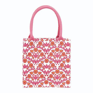 Pink Floral Reusable Gift Bag Tote 8x8x5