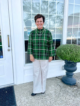 Load image into Gallery viewer, Green Plaid 3/4 Sleeve Mock Neck Top