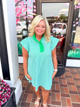 Load image into Gallery viewer, Green Gingham Flutter Sleeve Mini Dress