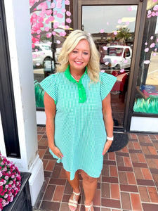 Green Gingham Flutter Sleeve Dress | LandyLane Boutique Green Gingham Flutter Sleeve Dress | LandyLane Boutique