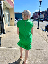 Load image into Gallery viewer, Ladies Kelly Green Ruffle Trim Detail Dress