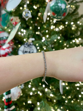 Silver Ball Bead Stacker Stretch Bracelet- 3MM