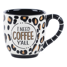 Load image into Gallery viewer, I Need Coffee Y&#39;All Cheetah Mug