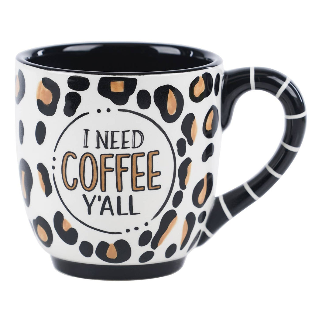 I Need Coffee Y'All Cheetah Mug