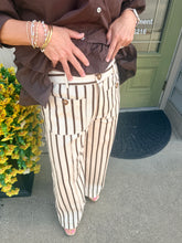 Load image into Gallery viewer, Brown Stripe Cropped Wide Leg Pants
