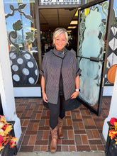 Load image into Gallery viewer, Black Striped Button Collar Knit Poncho