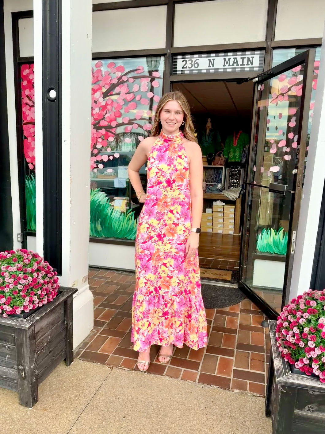Floral Halter Maxi Dress with Pockets