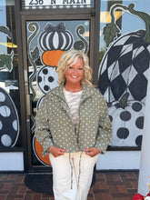 Load image into Gallery viewer, Olive Polka Dot Drawstring Jacket