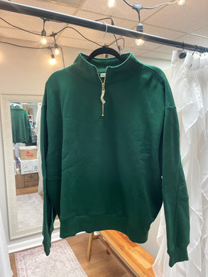 Curvy Girl Dark Green Half Zip Fleece Sweatshirt