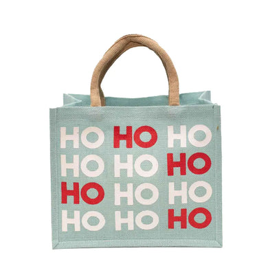 Jolly Hohoho Gift Tote Misty Blue/Redwhite 12x10x8