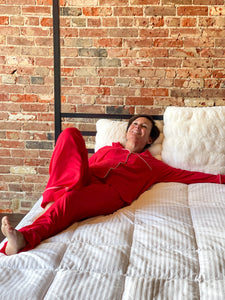 Red Button Down Shirt & Pants Sleep Set