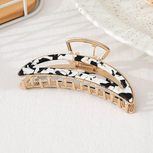 Gold Tone Half Moon Metal Claw Hair Clip With Colored Tortoise Inlay Details