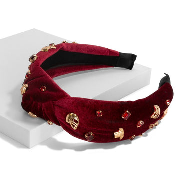 Velvet Wrapped Gameday Headband With Football Helmet, Jersey and Rhinestone Studded Details