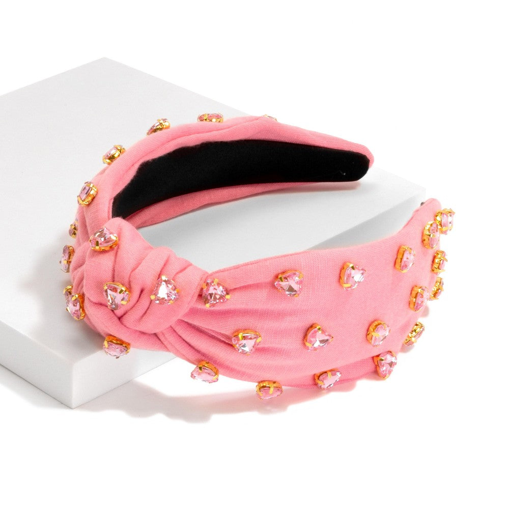 Knotted Headband With Rhinestone Heart Details