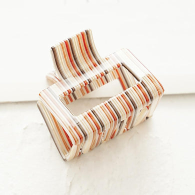Khaki Striped Square Acetate Claw Clip