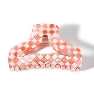 Pink Checkered Acetate Hair Claw Clip
