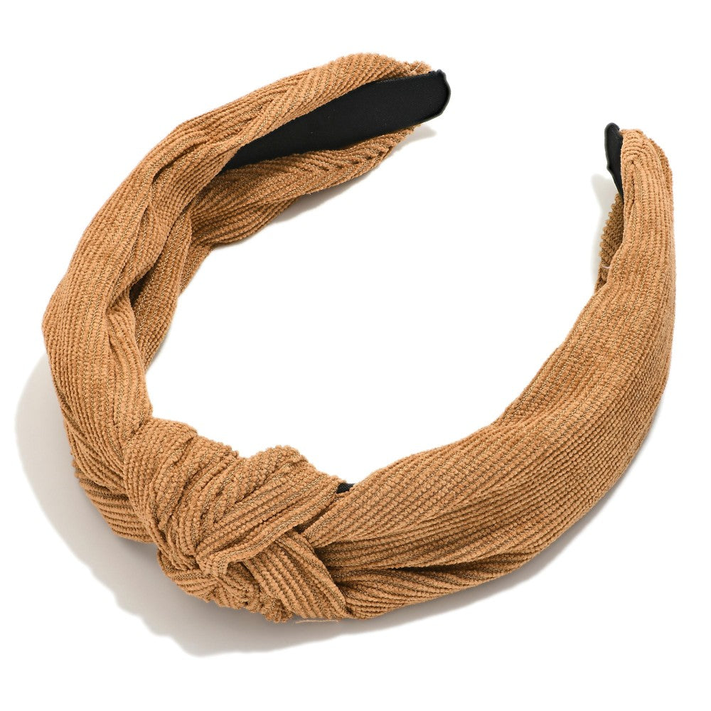 Tan Corduroy Knotted Headband