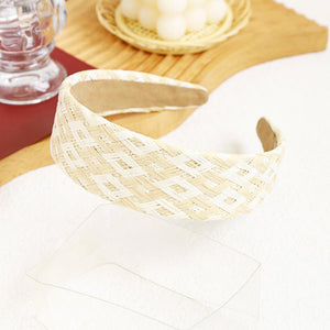 New! ✨ Multi-Colored Raffia Chevron Weave Luxe Boutique Statement Headband MULTI COLOR CHEVRON STRIPE RAFFIA KNOT HEADBAND – Natural  main image 2