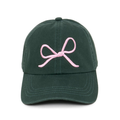 Embroidered Pink Bow Dark Green Baseball Cap