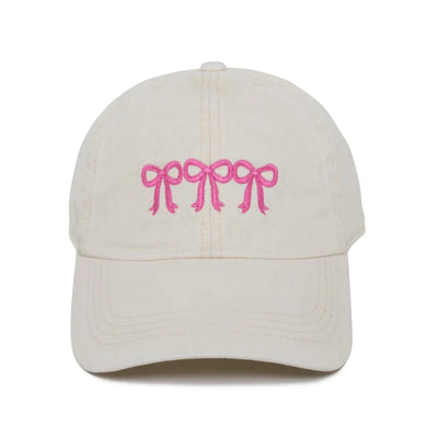 Embroidered Three Bows Baseball Cap- Beige