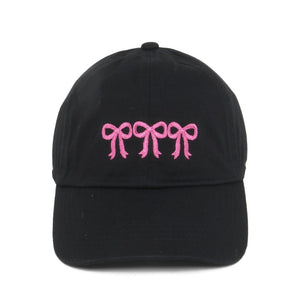 Embroidered Three Bows Baseball Cap- Black