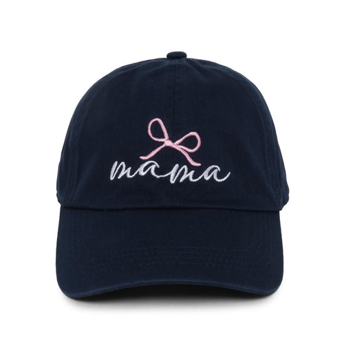 Embroidered 'mama' & Bow Baseball Cap- Navy
