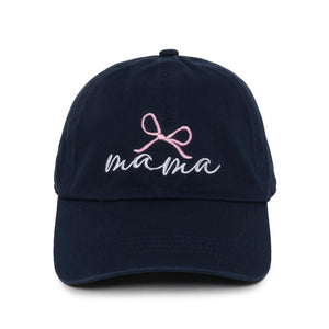 Embroidered 'mama' & Bow Baseball Cap- Navy