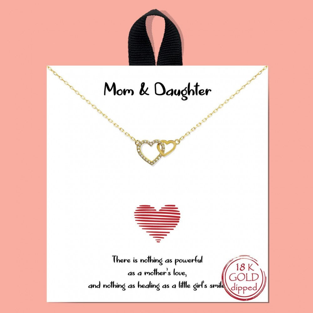 Short Mom & Daughter Pave Heart Intertwined Necklace