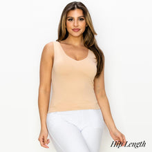 Load image into Gallery viewer, Lady&#39;s Seamless Tank With Reversible Neckline- Nude Hip Length