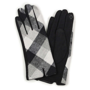 Plaid and Faux Suede Smart Touch Gloves
