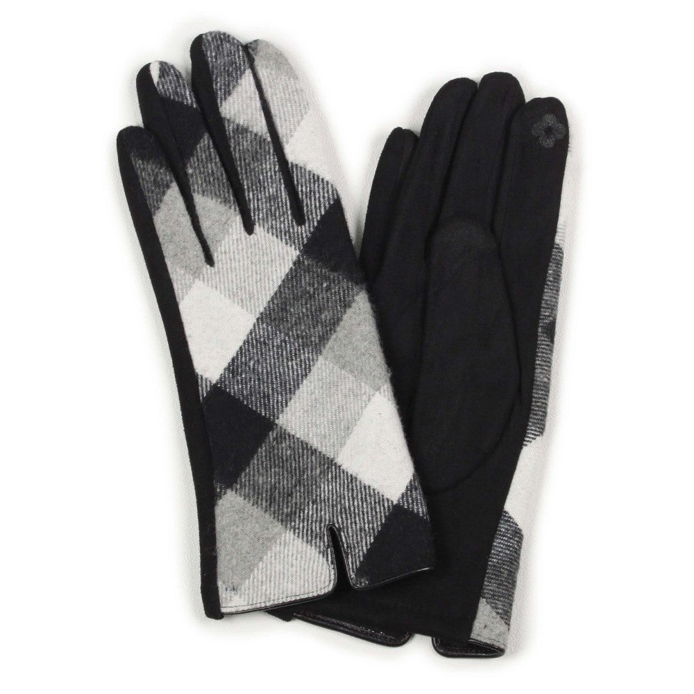 Plaid and Faux Suede Smart Touch Gloves