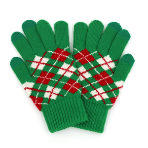 Plaid Knit Gloves With Touch Screen Compatibility