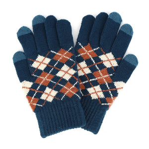 Plaid Knit Gloves With Touch Screen Compatibility