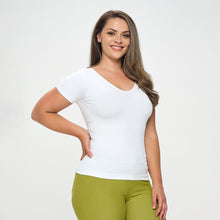 Load image into Gallery viewer, Women&#39;s Seamless Reversible V-Neck Short Sleeve Top- White