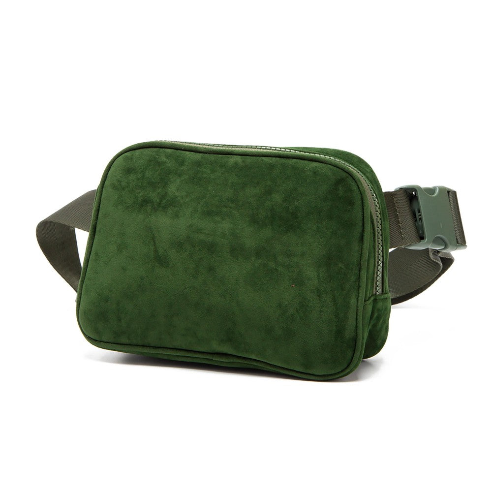 Faux Suede Crossbody Belt Bag- Green