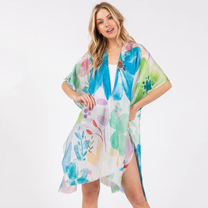 Watercolor Flower Print Kimono/Cover Up