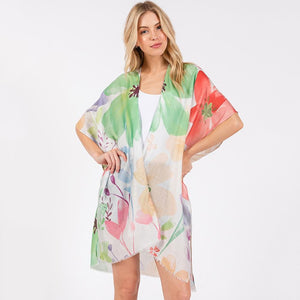 Watercolor Flower Print Kimono/Cover Up