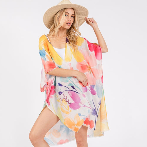 Watercolor Flower Print Kimono/Cover Up
