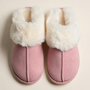 Platform Sherpa Slippers with Suede Finish And Faux Fur Collar