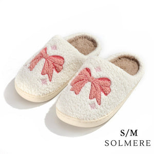 Plush Pink Bow Slide On Slippers