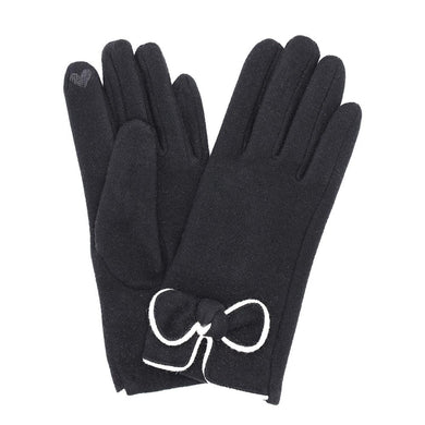 Soft Knit Gloves With Two Tone Bow Detail