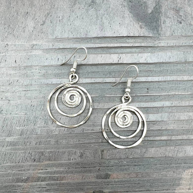 Silver Plated Earrings - Spiral Circle
