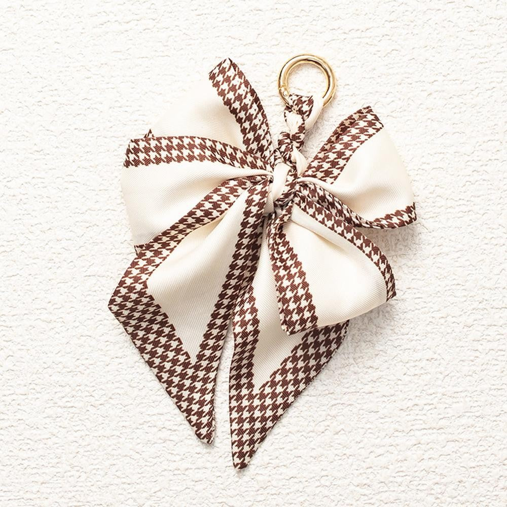 Houndstooth Edge Print Bow Key Ring