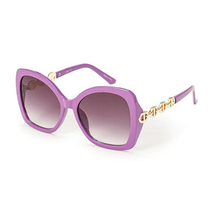 Large Rounded Cat Eye Sunglasses With Mariner Chain Link Detail- 4 Colors