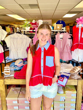 Load image into Gallery viewer, Red &amp; Blue Contrast Stripe Sleeveless Peplum Top
