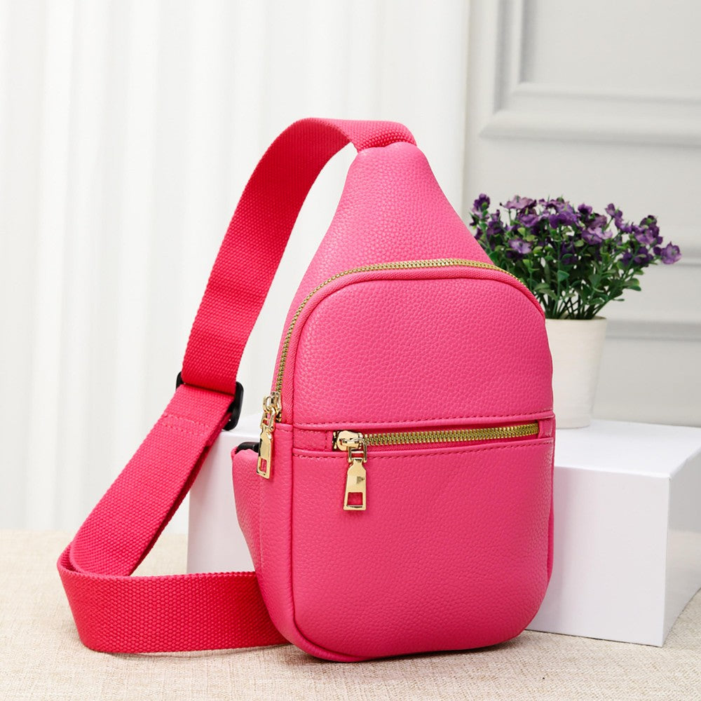 Leather Cross Body Sling Bag- Fuchsia