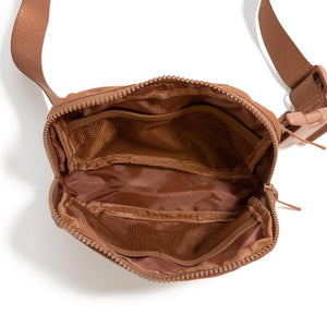 Cross Body Nylon Belt Bag- Brown